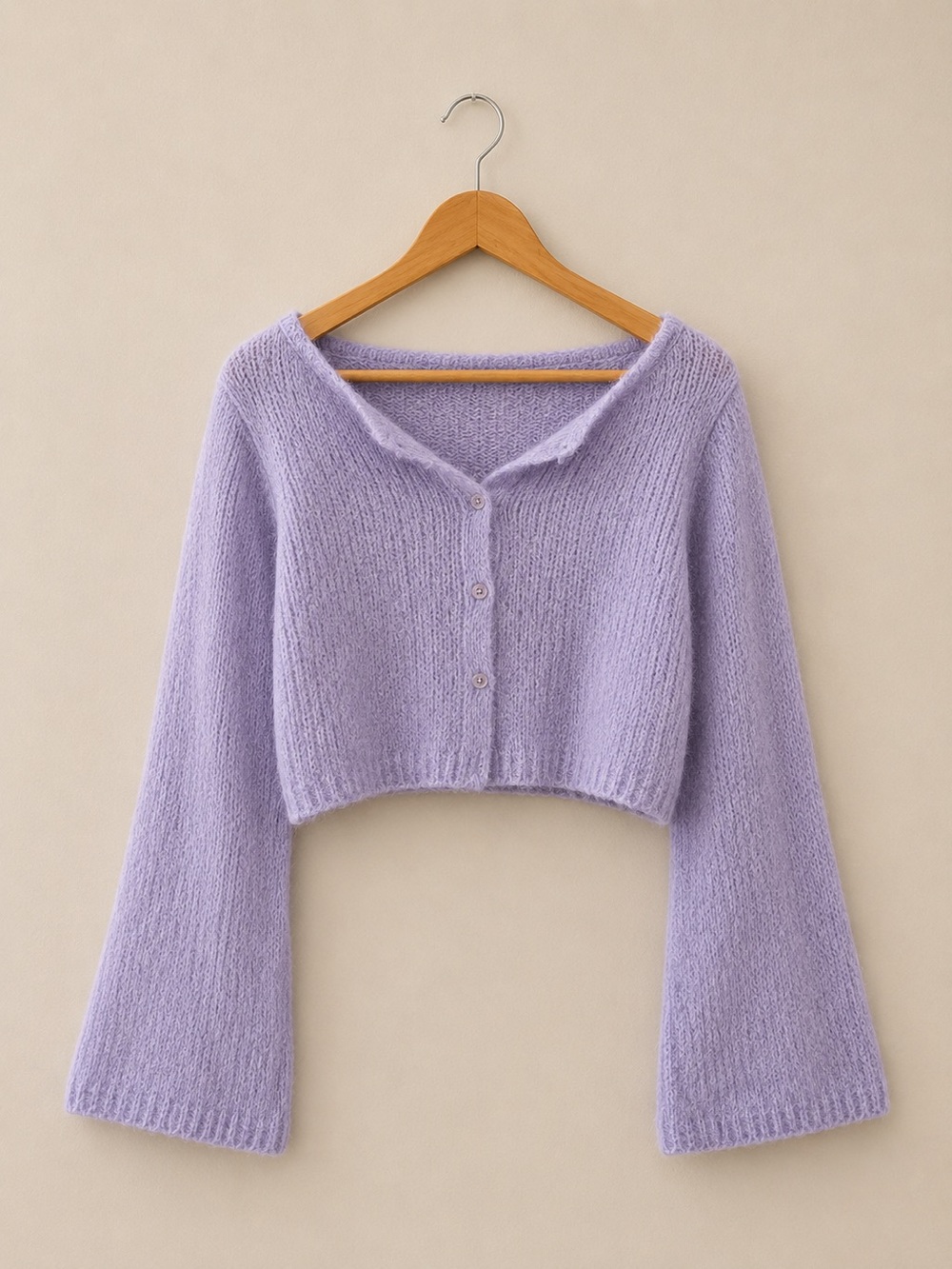 one after another NICE CLAUP Lavender Fuzzy Cropped Cardigan One Size